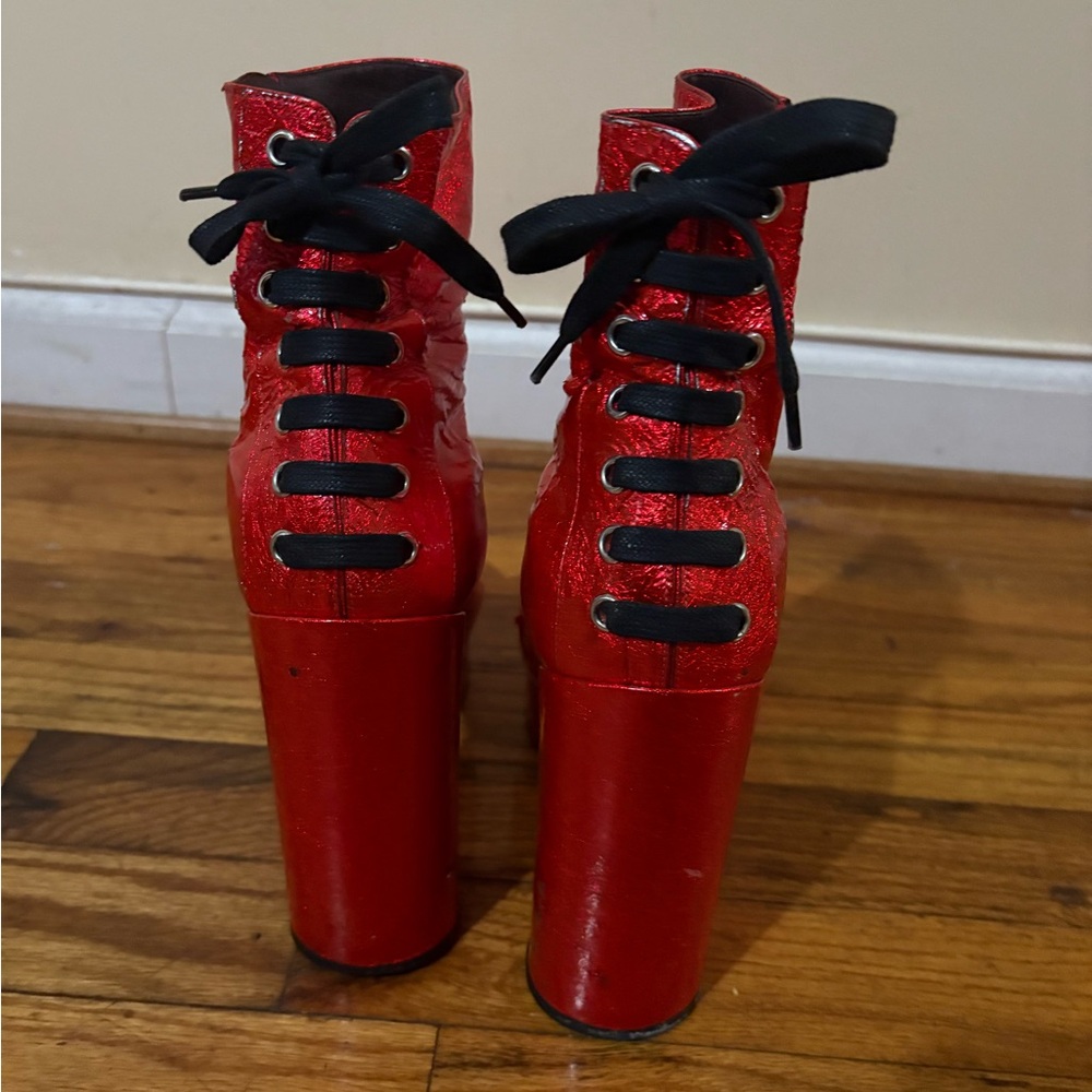 Red Platform Ankle Boots - Picture 2 of 4